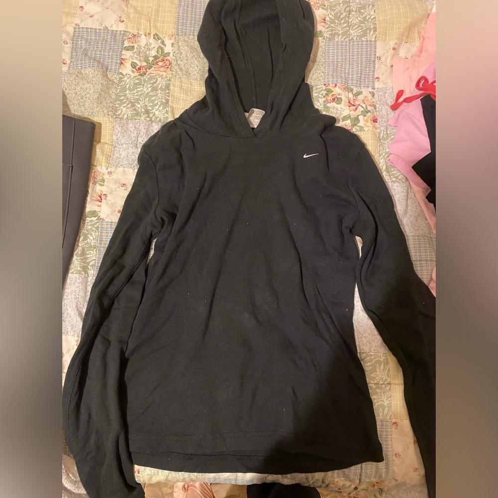 Nike Black Hooded Cotton Long Sleeve Top Size Small